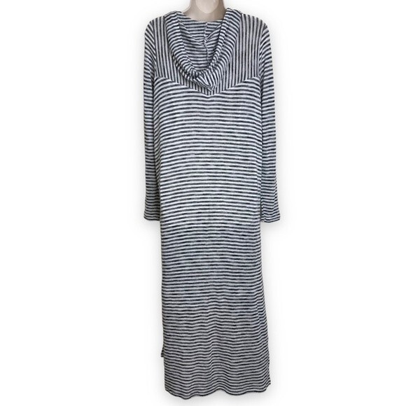 Copper Key Long Black White Stripe Duster Open Front Hooded Sweater Size Large - Picture 3 of 11